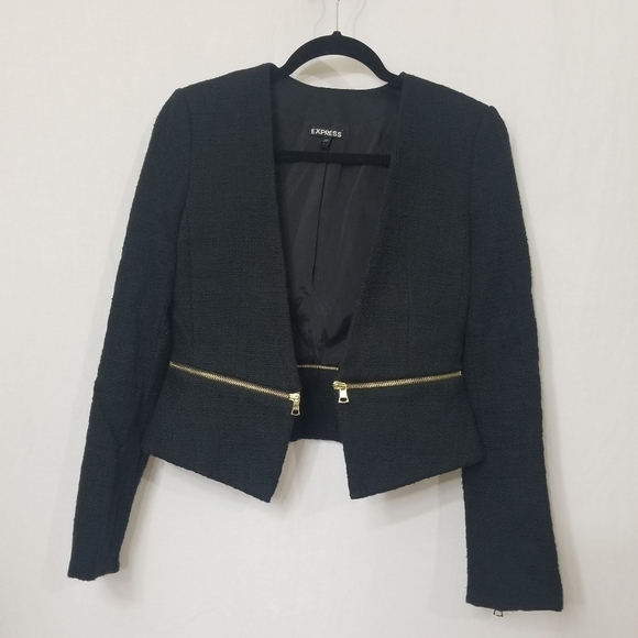 Express Cropped Open front Double Zip Blazer - Picture 1 of 8